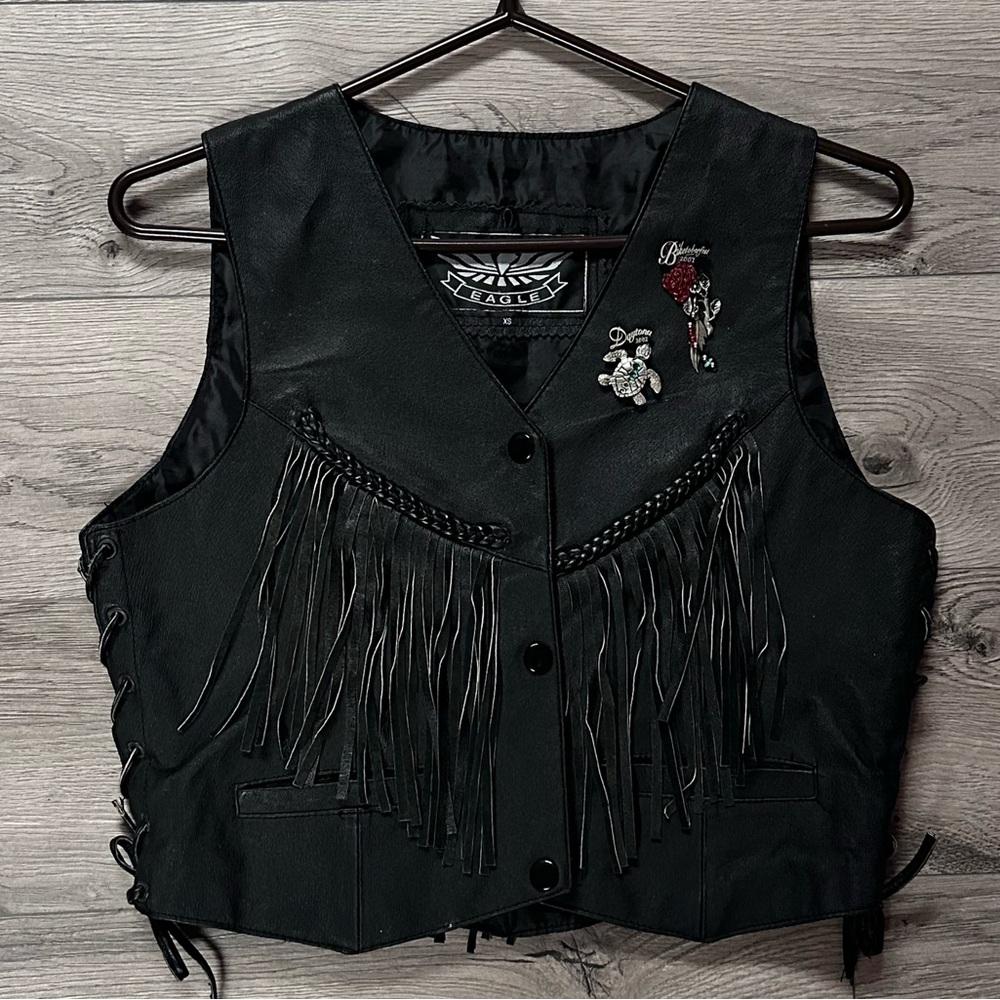 Black Eagle Leather Fringe Vest